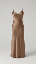 Muted bronze satin slip dress