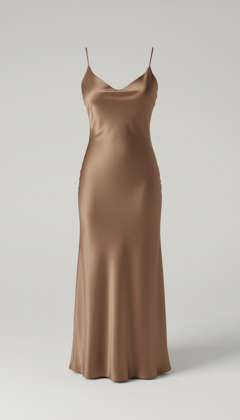 Muted bronze satin slip dress